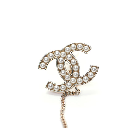Chanel Crystal CC Chain Cuff Single Clip On Earring Gold Pearly White 7 of 7