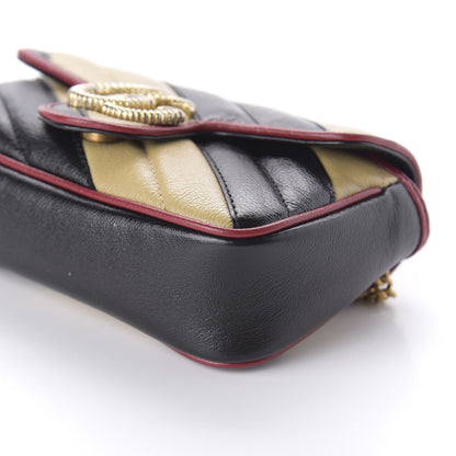 Gucci Vintage Effect Calfskin Matelasse Diagonal Striped Super Mini Torchon GG Marmont Shoulder Bag Black Beige 7 of 11