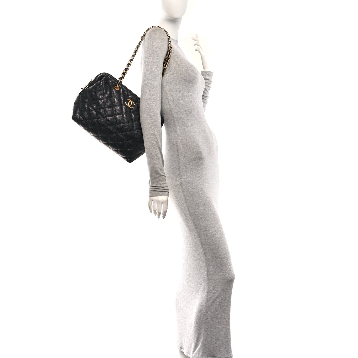Shiny Caviar Quilted Large Bowling Bag Black Black Black