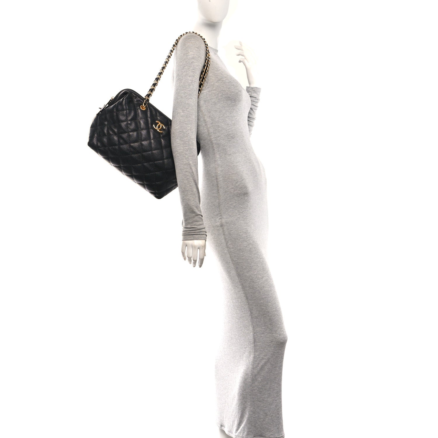 Chanel Shiny Caviar Quilted Large Bowling Bag Black Black Black 2 of 10