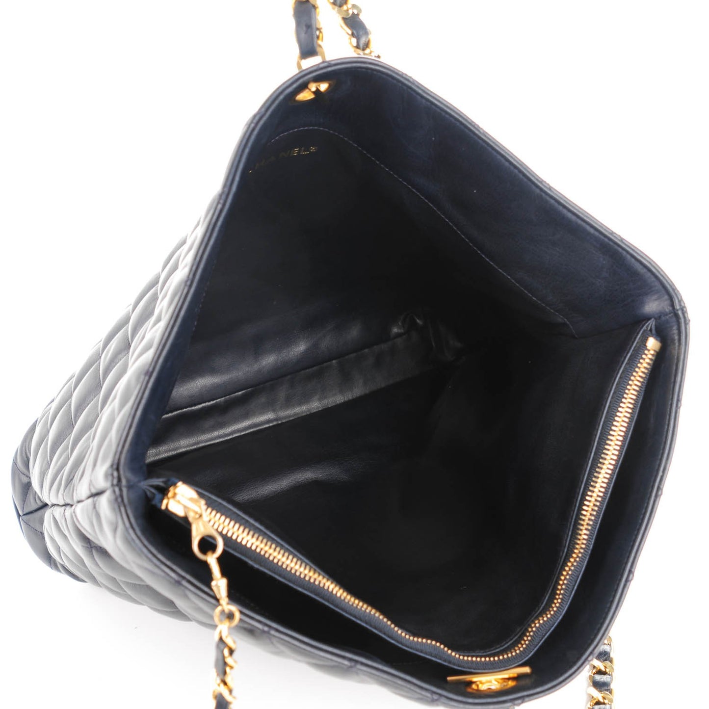 Lambskin Quilted Shoulder Bag Navy Blue