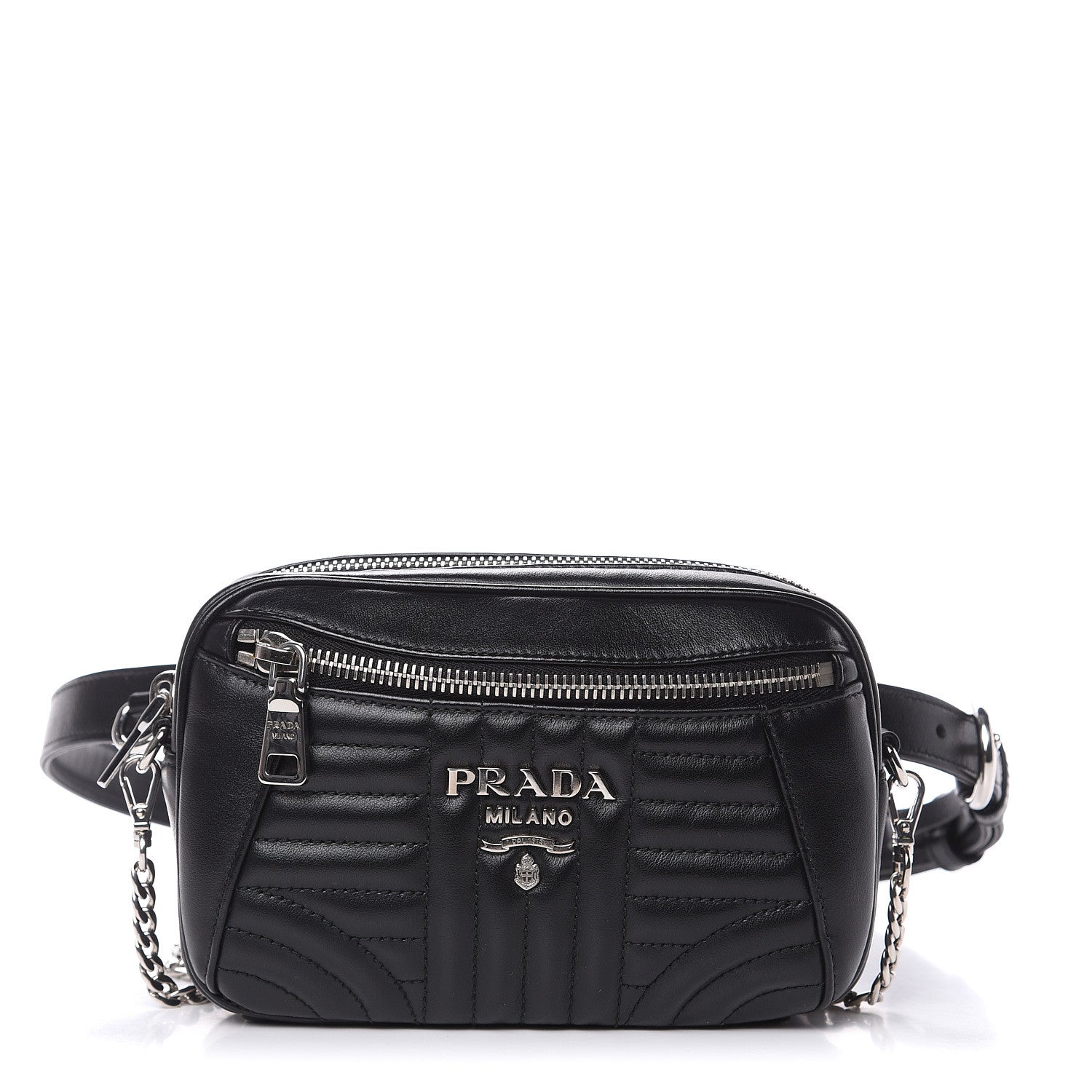 Prada Soft Calfskin Impunture Diagramme Belt Bag Black 1 of 9