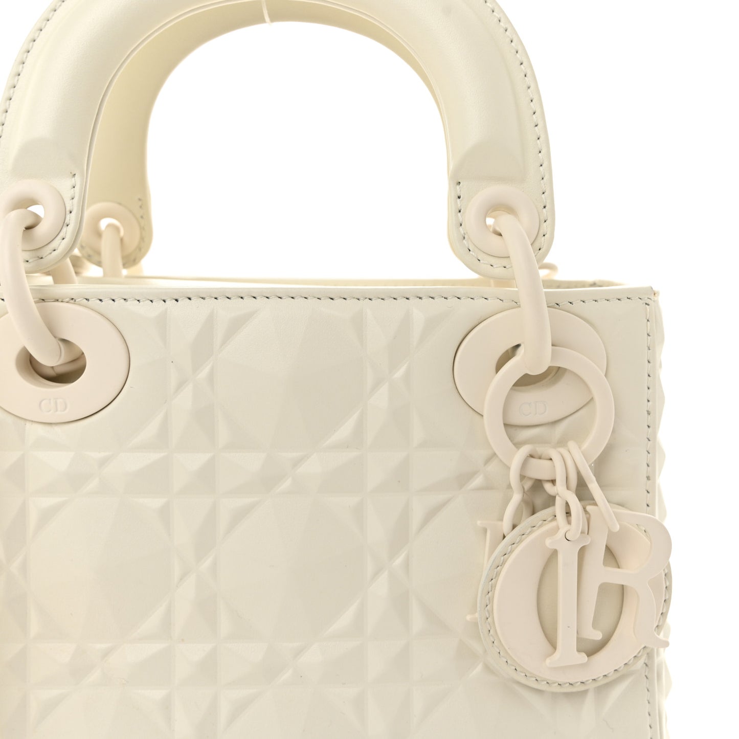 Calfskin Cannage Diamond Mini Lady Dior White