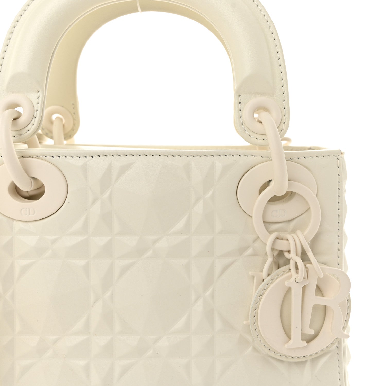 Christian Dior Calfskin Cannage Diamond Mini Lady Dior White 7 of 9