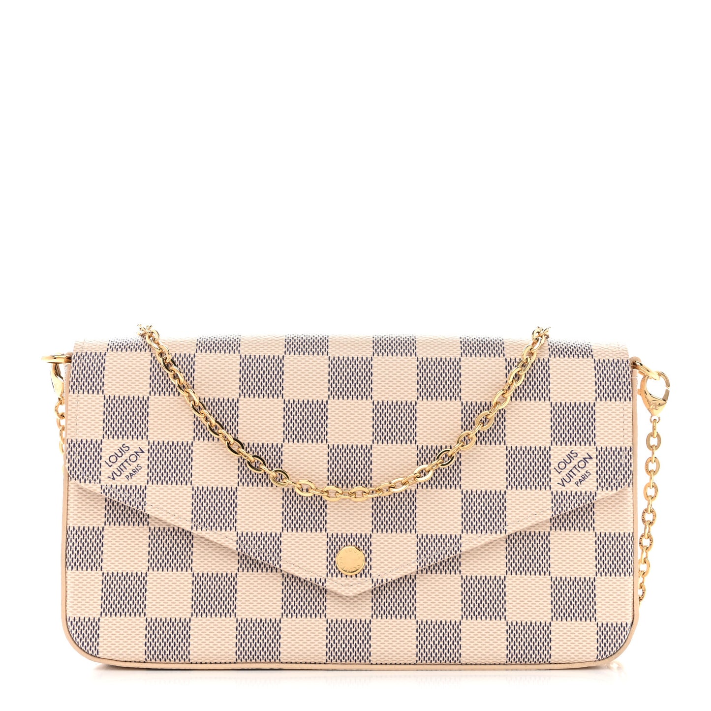 Damier Azur Pochette Felicie Chain Wallet Rose Ballerine