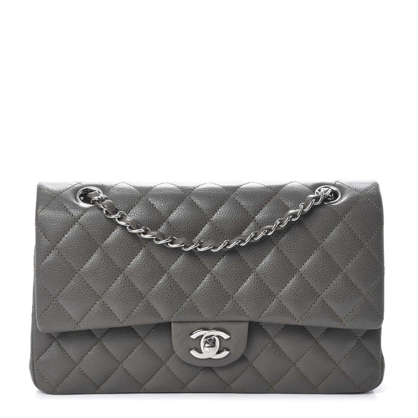 Caviar Quilted Medium Double Flap Grey