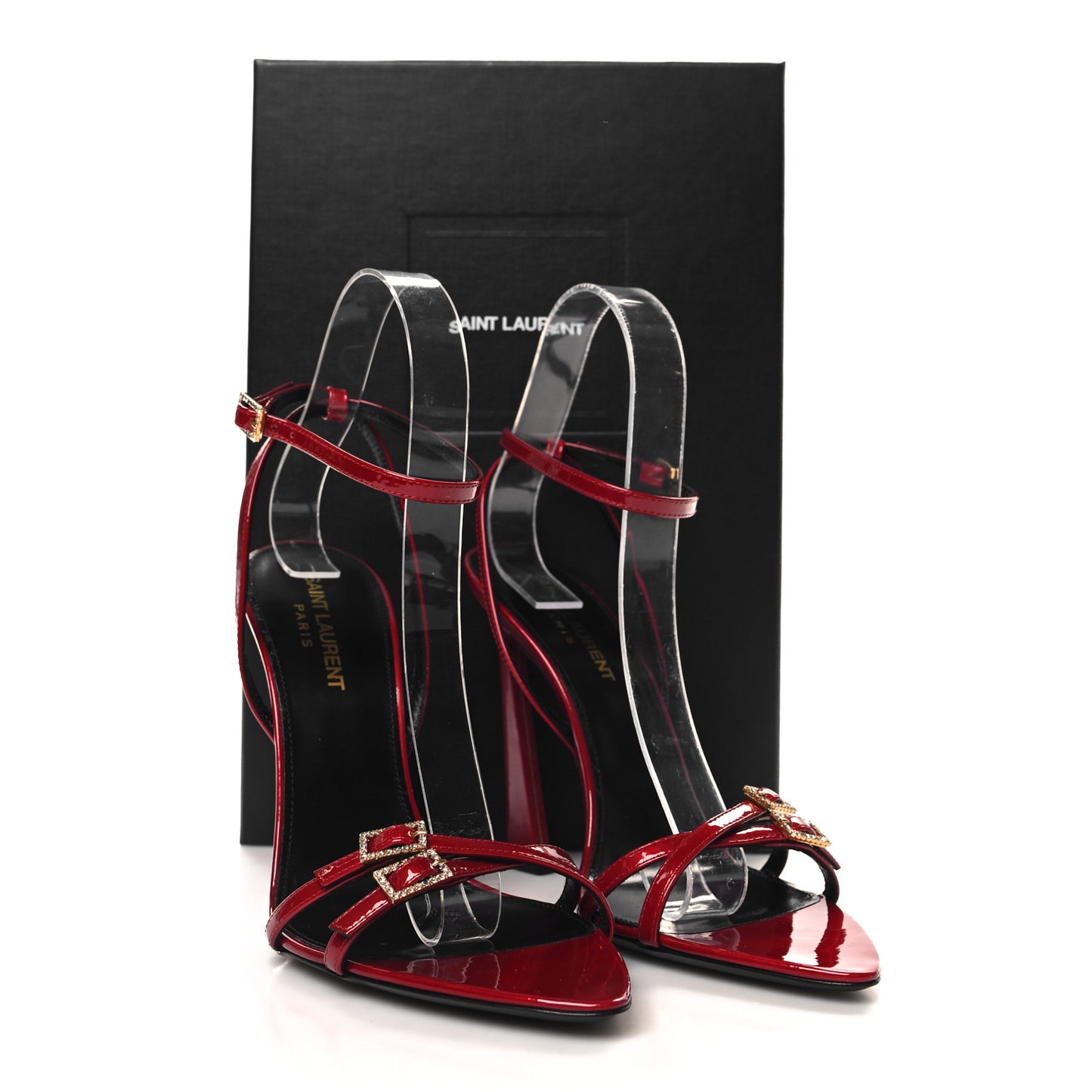 Calfskin Patent Ankle Strap Sandals 37.5 Tibet Red