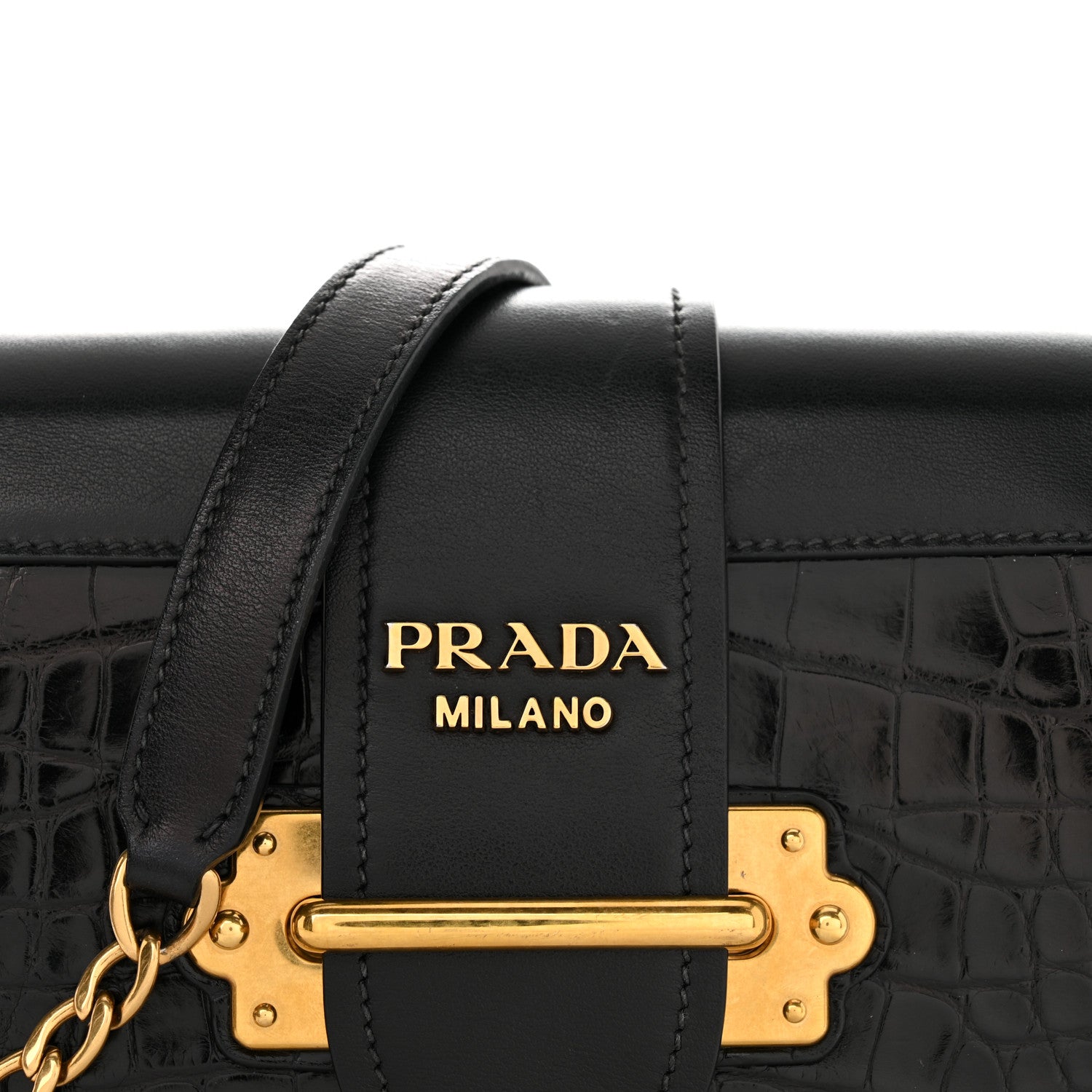 Prada City Calfskin Crocodile Cahier Bag Black 9 of 11