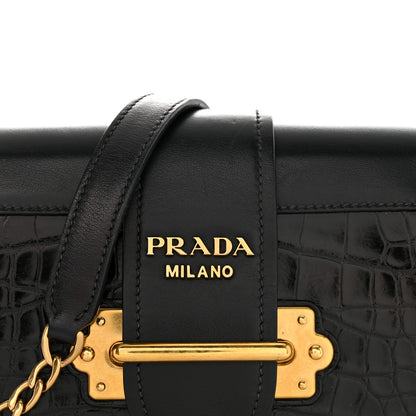 Prada City Calfskin Crocodile Cahier Bag Black 9 of 11