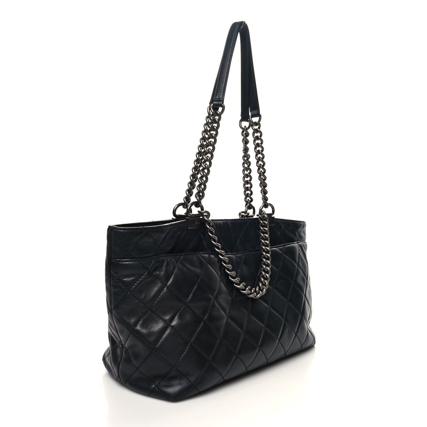 Calfskin Quilted Small Shopping In Chains Tote Black