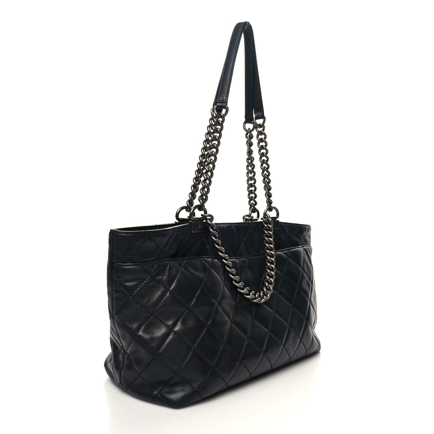 Chanel Calfskin Quilted Small Shopping In Chains Tote Black 3 of 14