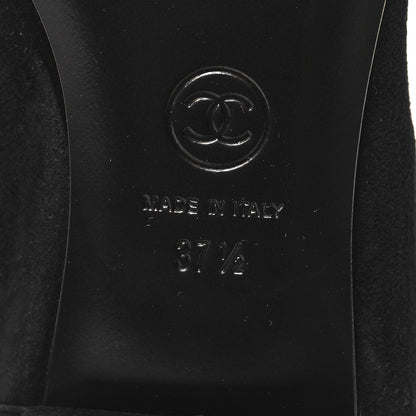 Chanel Kid Suede CC Grosgrain Moccasin Loafers 37.5 Black 7 of 9