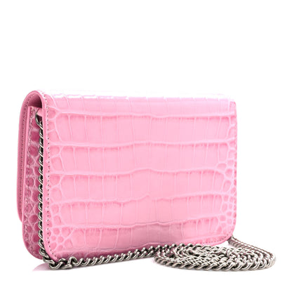Balenciaga Patent Crocodile Embossed B Wallet On Chain Pink 3 of 9