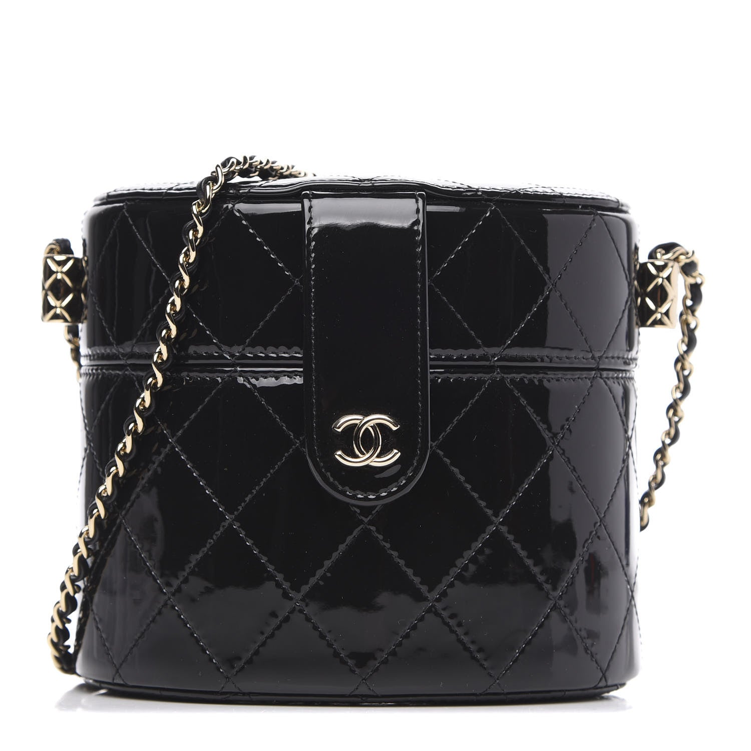 Chanel Patent Quilted Round Clutch With Chain Black 1 of 10