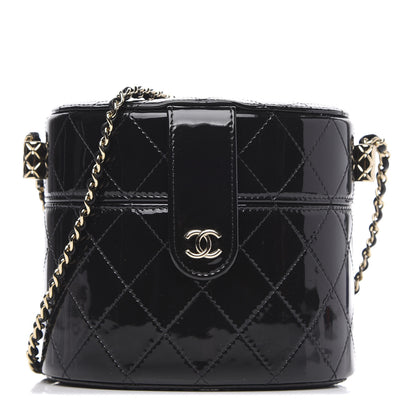 Chanel Patent Quilted Round Clutch With Chain Black 1 of 10