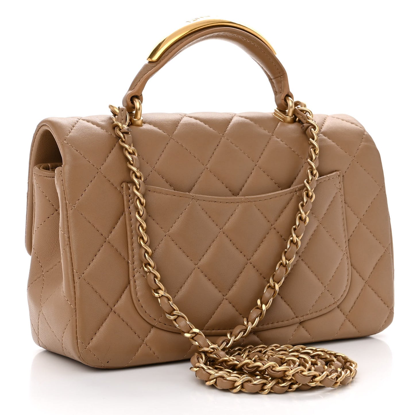 Lambskin Quilted Metal Mini Top Handle Rectangular Flap Beige
