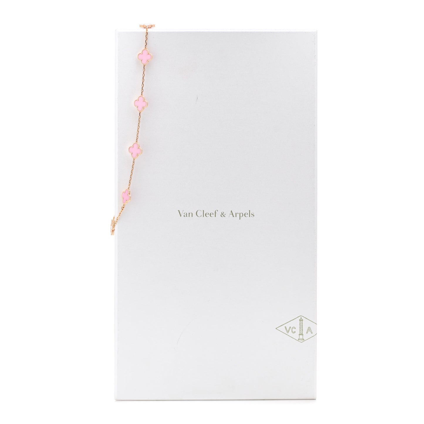 18K Rose Gold Pink Porcelain 10 Motifs Vintage Alhambra Necklace