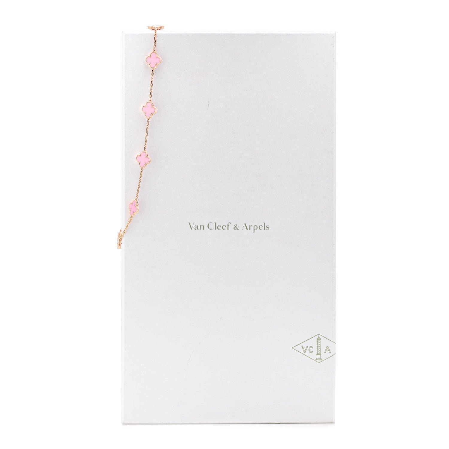 Van Cleef & Arpels 18K Rose Gold Pink Porcelain 10 Motifs Vintage Alhambra Necklace 7 of 7
