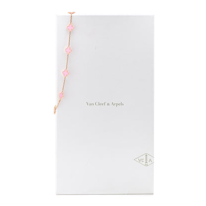 Van Cleef & Arpels 18K Rose Gold Pink Porcelain 10 Motifs Vintage Alhambra Necklace 7 of 7