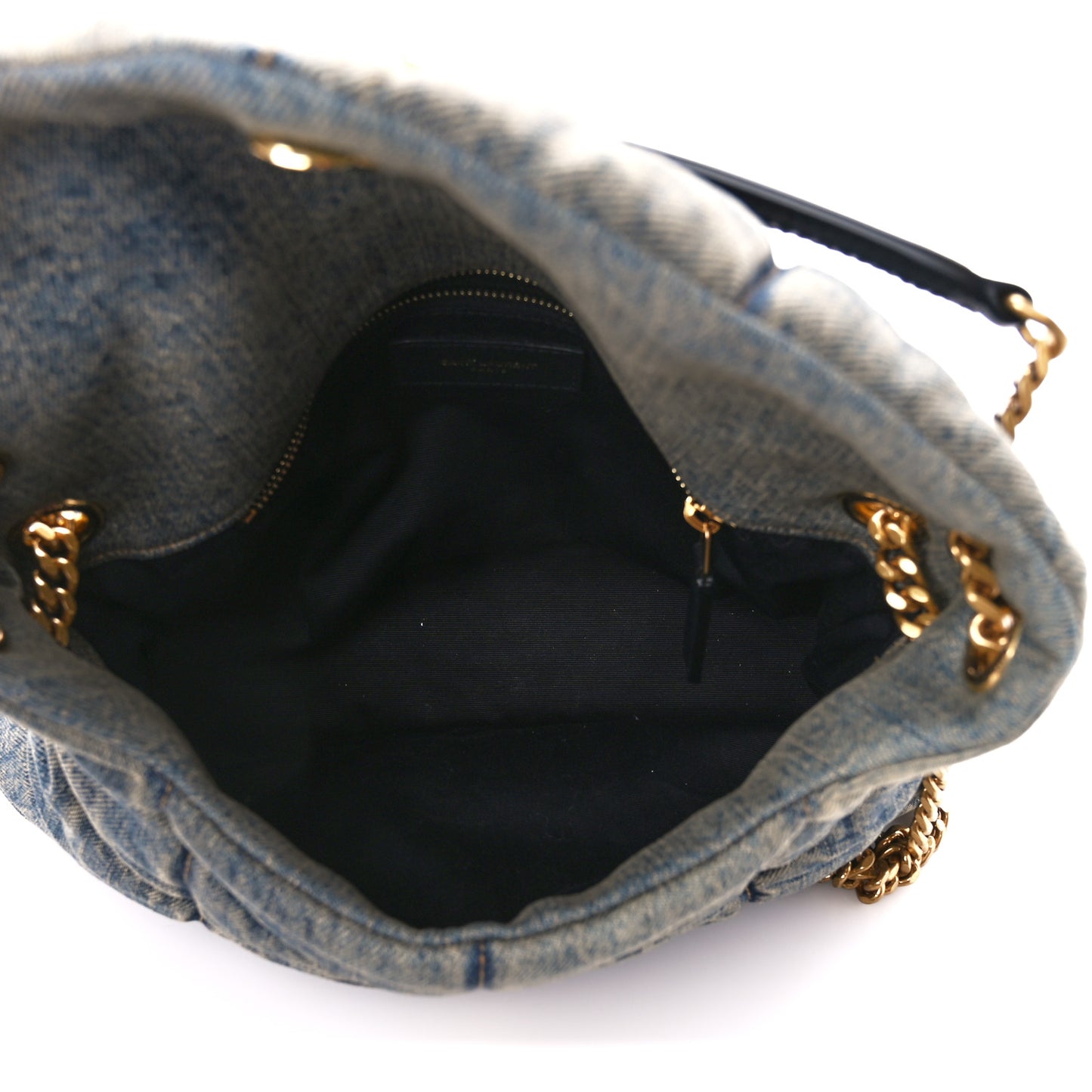 Denim Quilted Small Loulou Puffer Monogram Chain Satchel Rodeo Blue