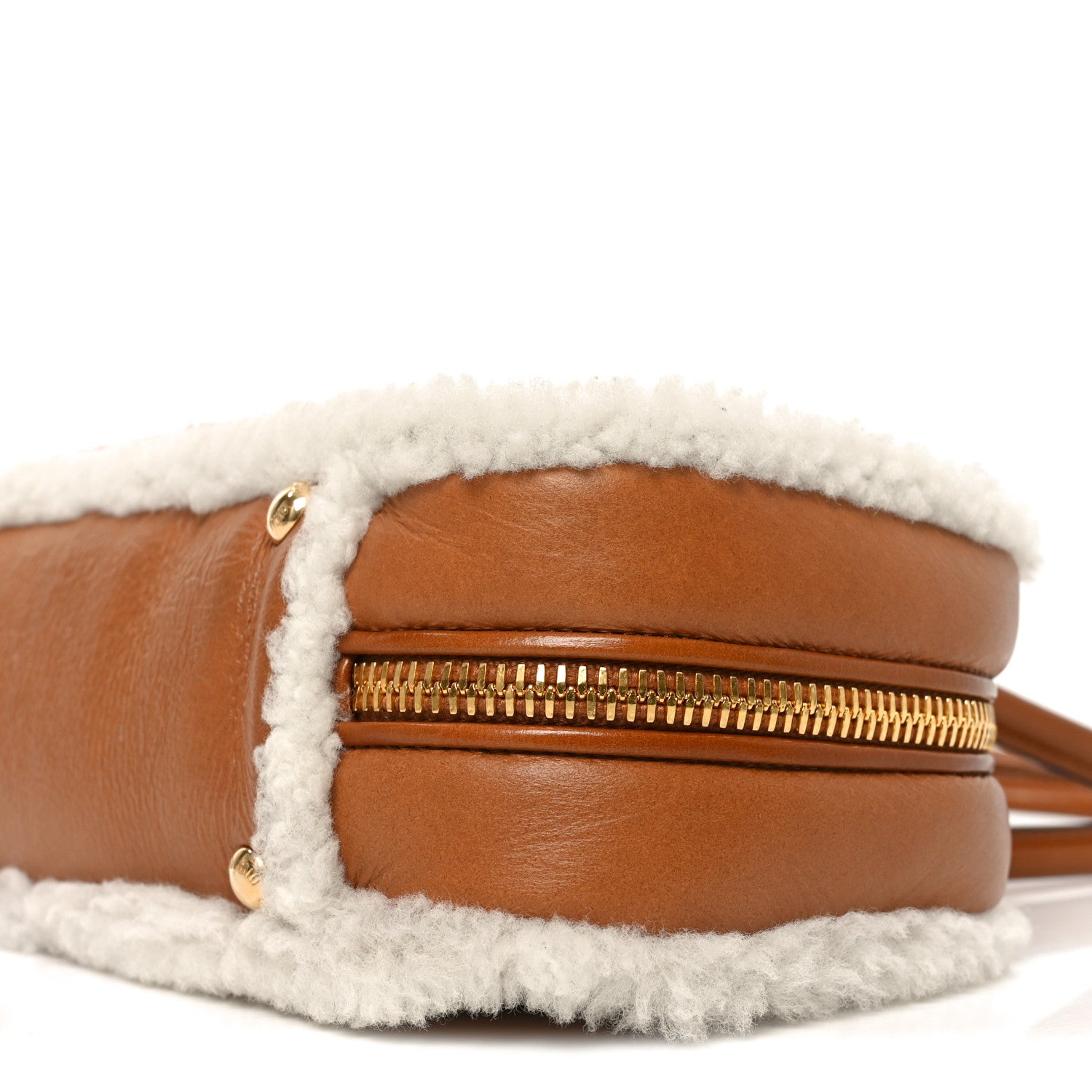 Miu Miu Shearling Calfskin Arcadie Top Handle Bag Cognac 10 of 10
