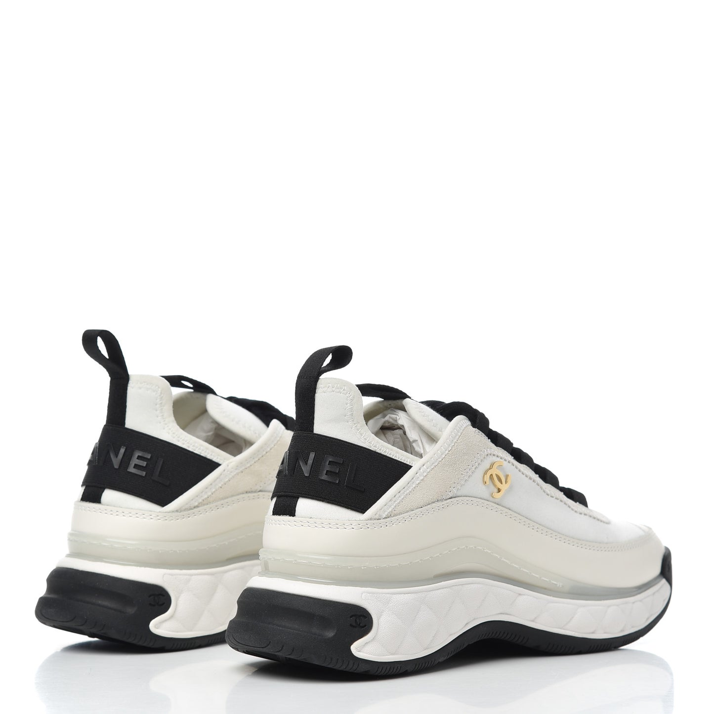 Velvet Calfskin Mixed Fibers CC Sneakers 35.5 Ivory Black