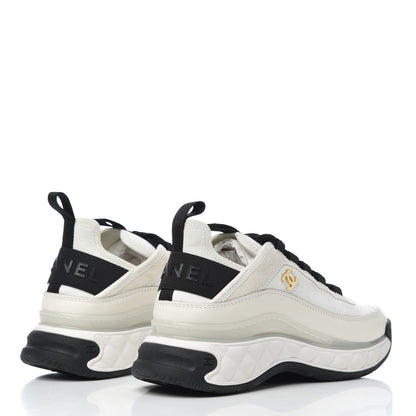 Chanel Velvet Calfskin Mixed Fibers CC Sneakers 35.5 Ivory Black 4 of 14