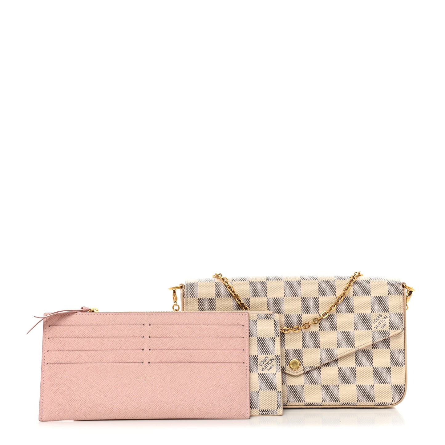 Damier Azur Pochette Felicie Chain Wallet Rose Ballerine