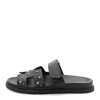 Hermes Calfskin Medor Studded Womens Chypre Sandals 39 Black 1 of 9