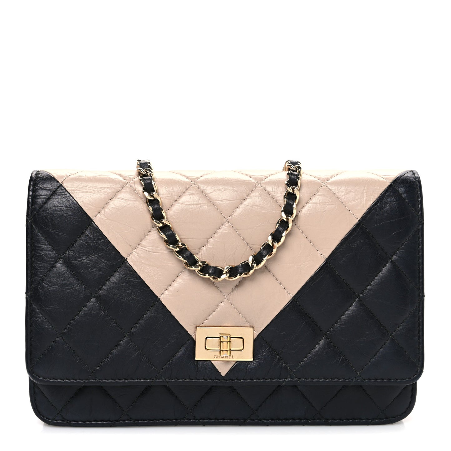 Aged Calfskin Quilted Reissue Wallet On Chain WOC Beige Black