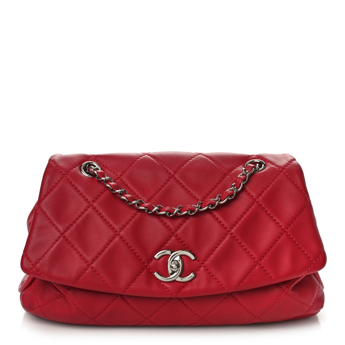 Calfskin Quilted CC Curvy Flap Red