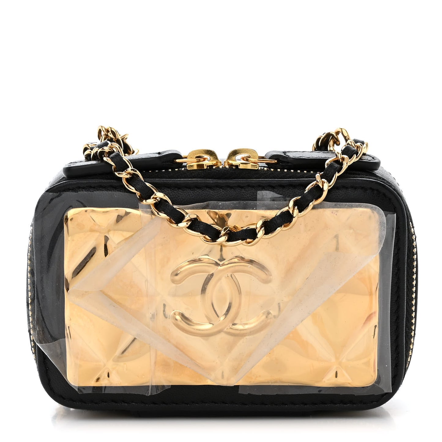 Lambskin Quilted Golden Plate Clutch With Chain Black
