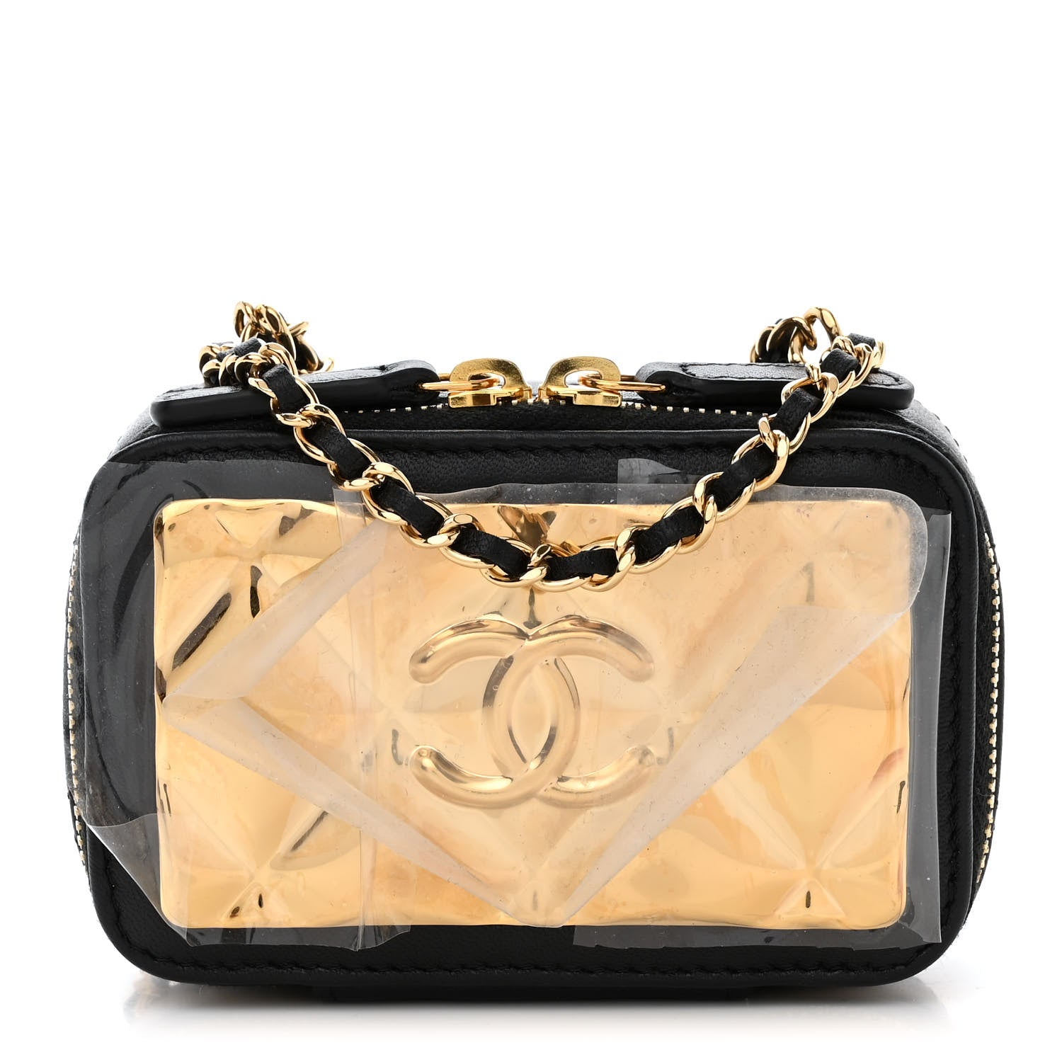 Chanel Lambskin Quilted Golden Plate Clutch With Chain Black 1 of 10