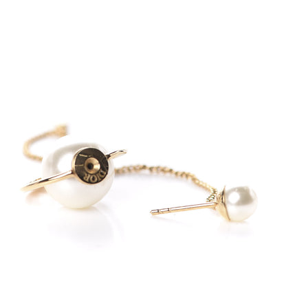 Christian Dior Pearl Tribales Dangle Chain Earrings Gold 4 of 5