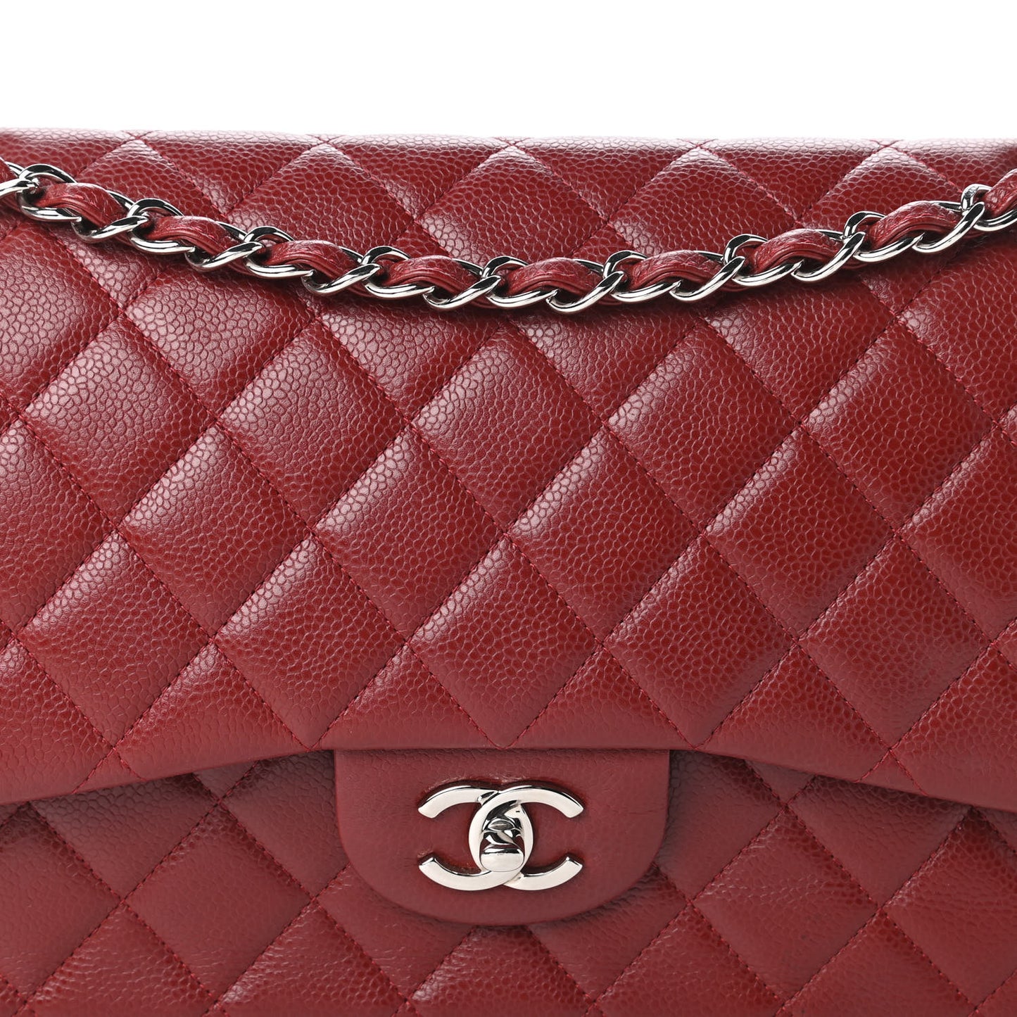 Caviar Quilted Jumbo Double Flap Dark Red
