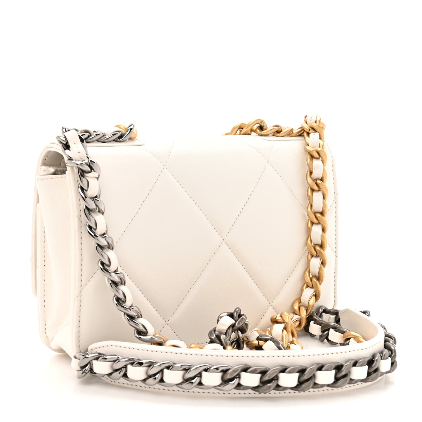 Lambskin Quilted Chanel 19 Wallet On Chain WOC White