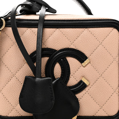 Chanel Caviar Quilted Small CC Filigree Vanity Case Beige Black 8 of 10