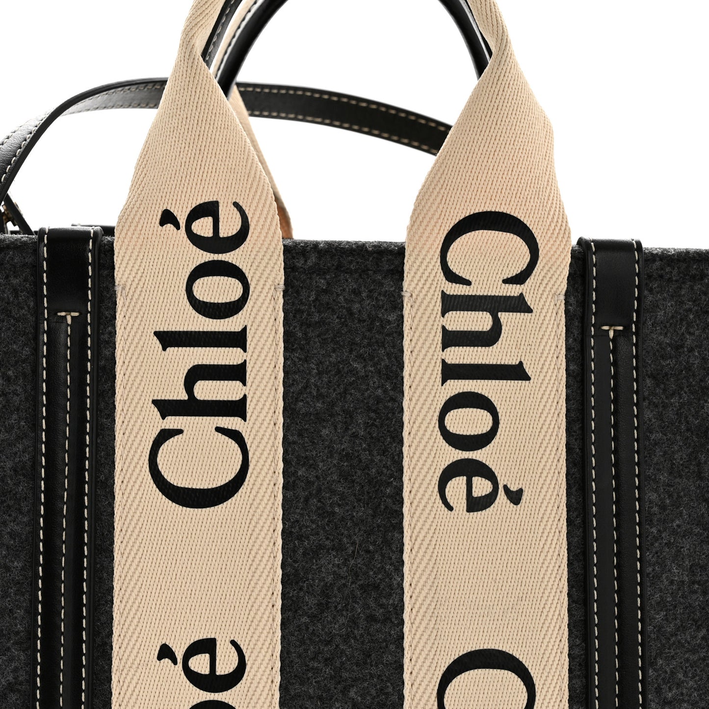 Felt Calfskin Small Woody Ribbon Tote With Strap Cashmere Grey