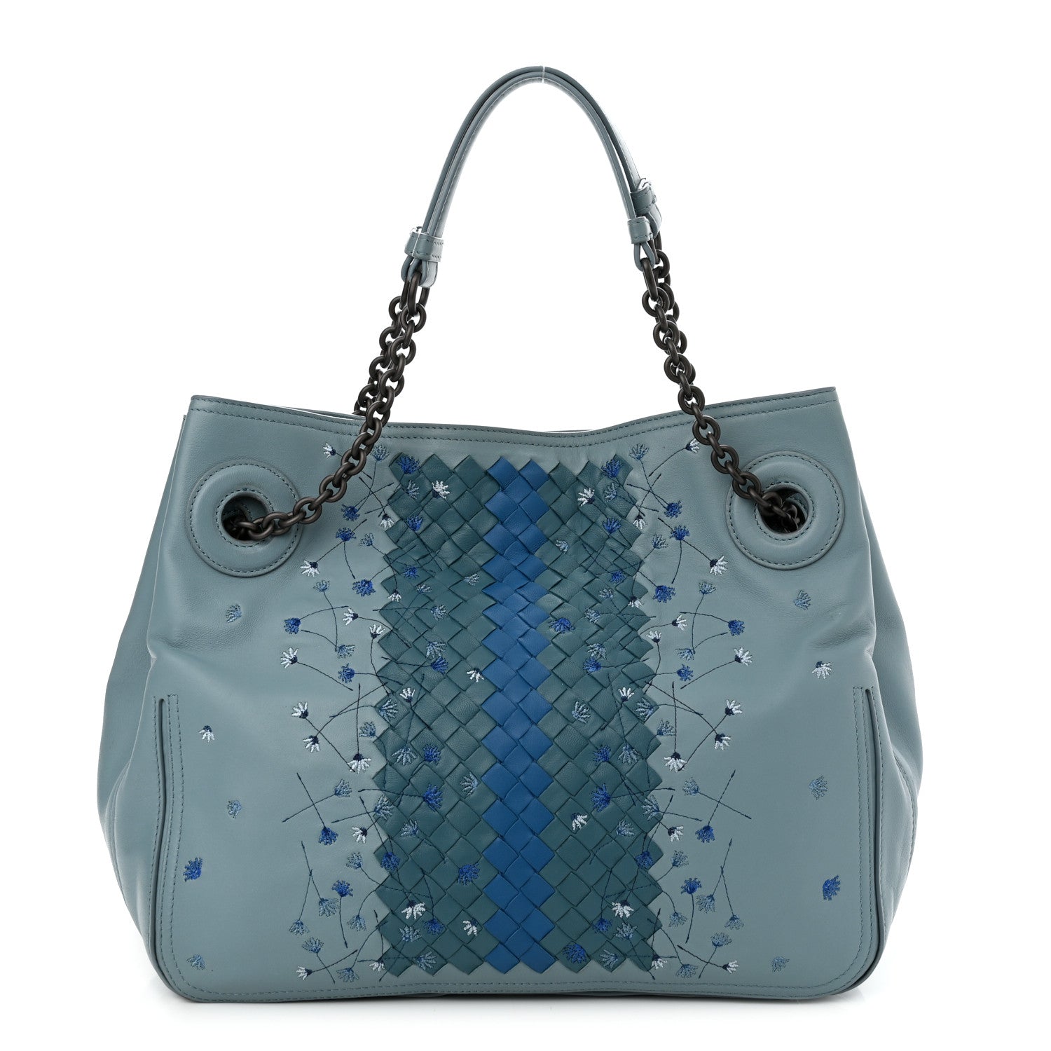 Bottega Veneta Nappa Intrecciato Floral Embroidered Tote Blue 1 of 15