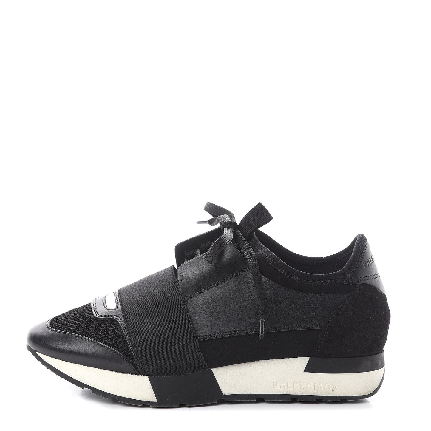 Mesh Calfskin Neoprene Suede Womens Race Runner Sneakers 35 Black