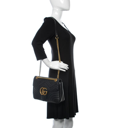 Gucci Calfskin Matelasse Medium GG Marmont Shoulder Bag Black 2 of 11