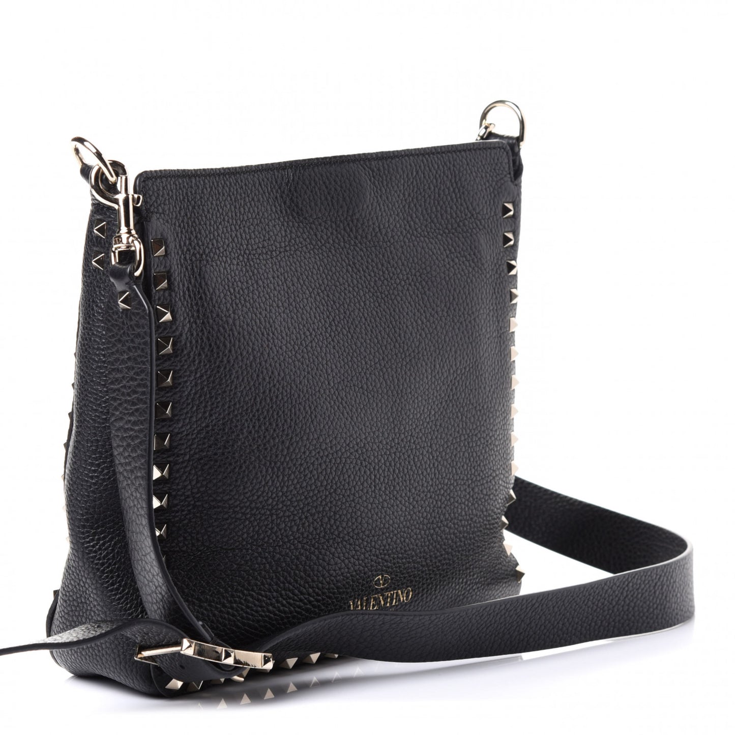 Pebbled Calfskin Small Rockstud Flip-Lock Messenger Bag Black