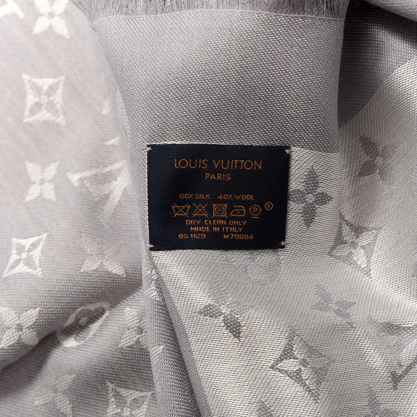 Wool Silk Monogram Denim Shawl Pearl Grey