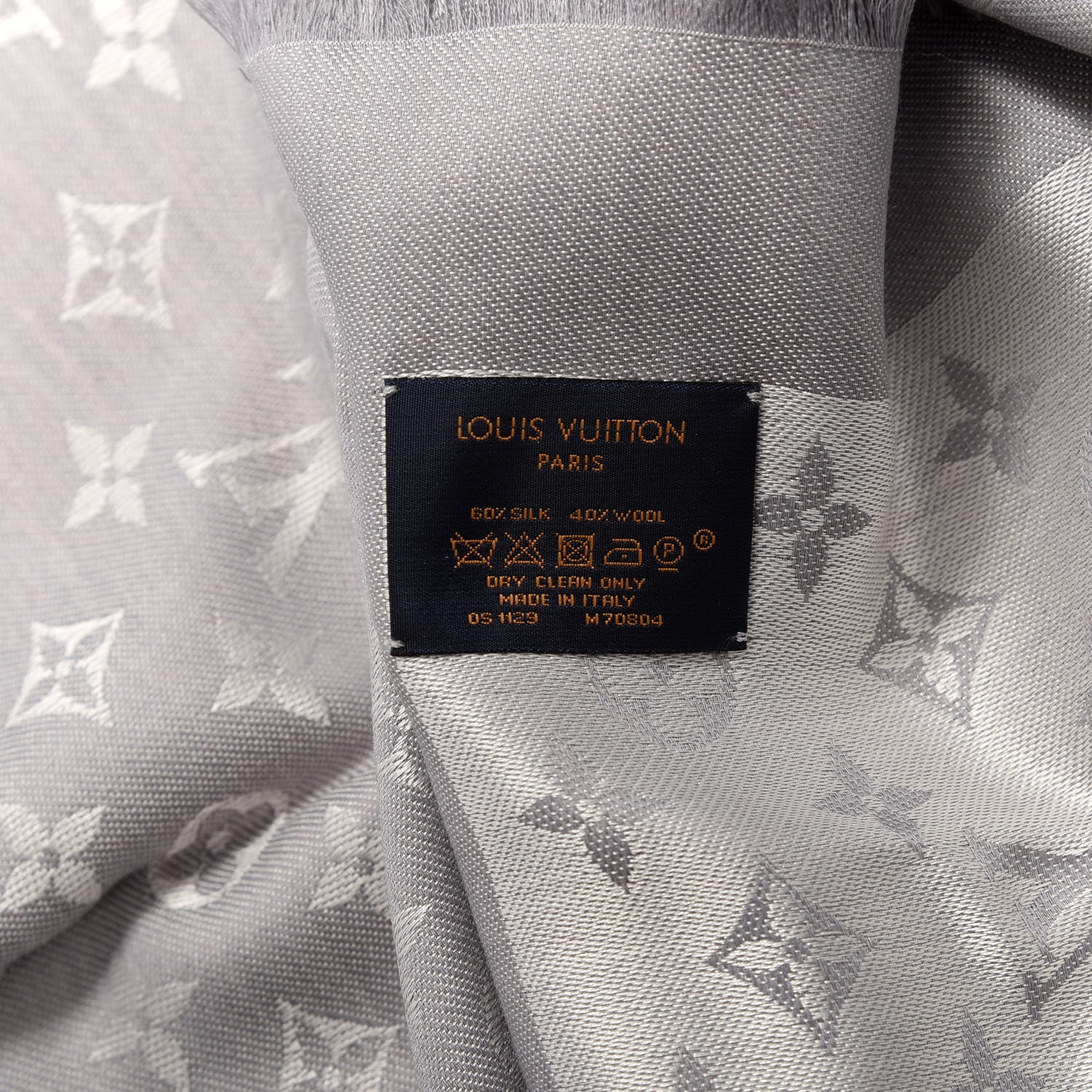 Louis Vuitton Wool Silk Monogram Denim Shawl Pearl Grey 2 of 3