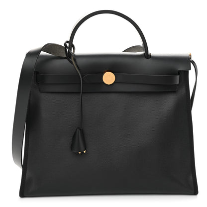 Hermes Toile H Berline Vache Hunter Herbag Zip PM 31 Black Ecru 3 of 11