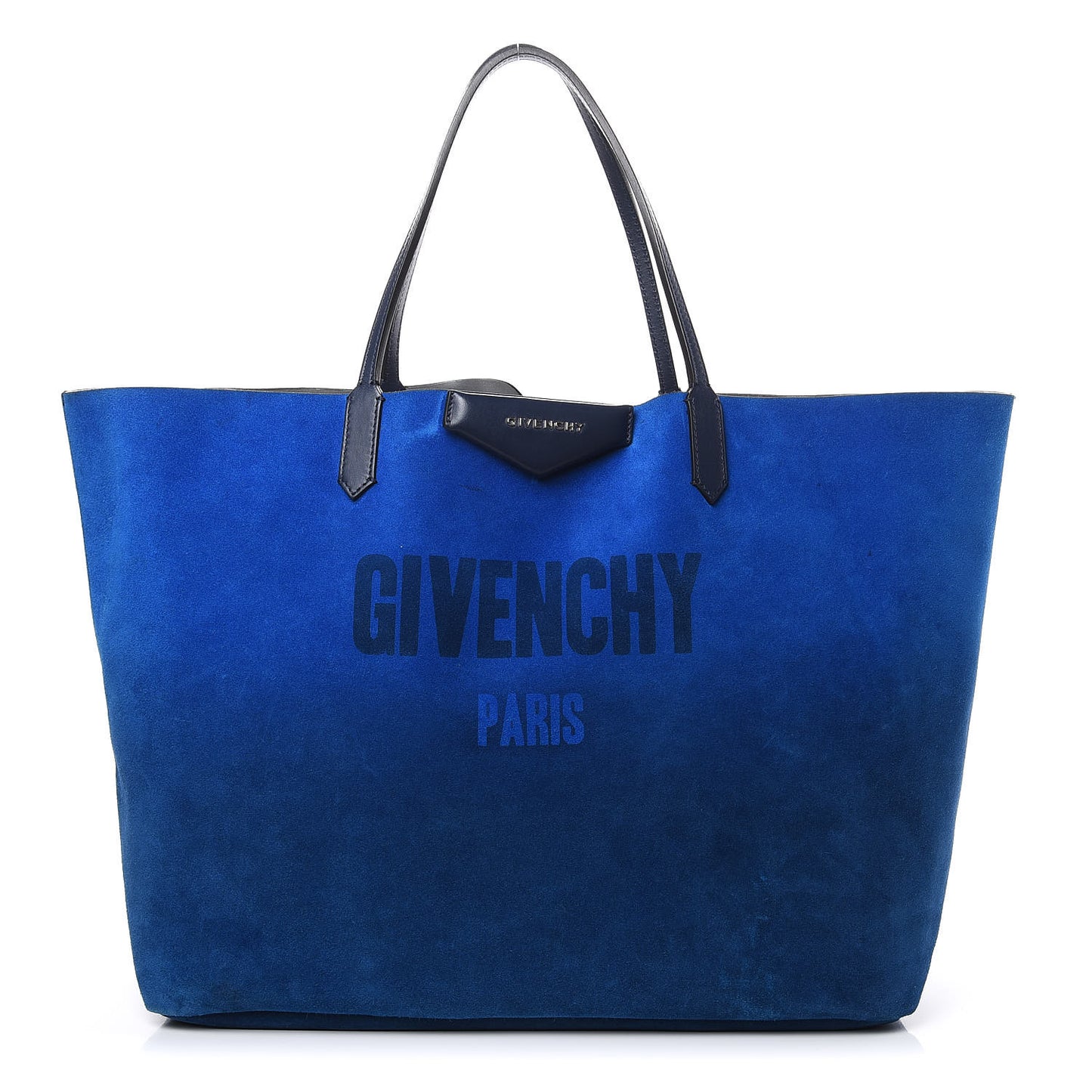 Metallic Calfskin Suede Ombre Large Reversible Antigona Tote Blue Silver