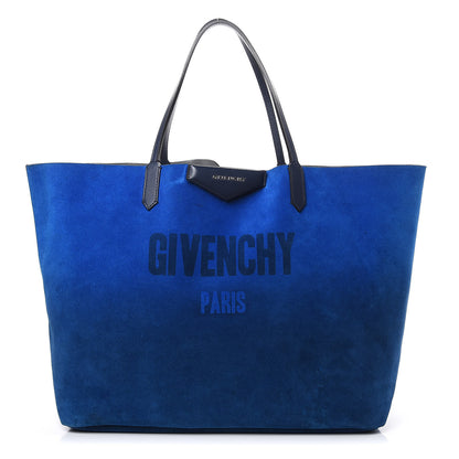 Givenchy Metallic Calfskin Suede Ombre Large Reversible Antigona Tote Blue Silver 1 of 25