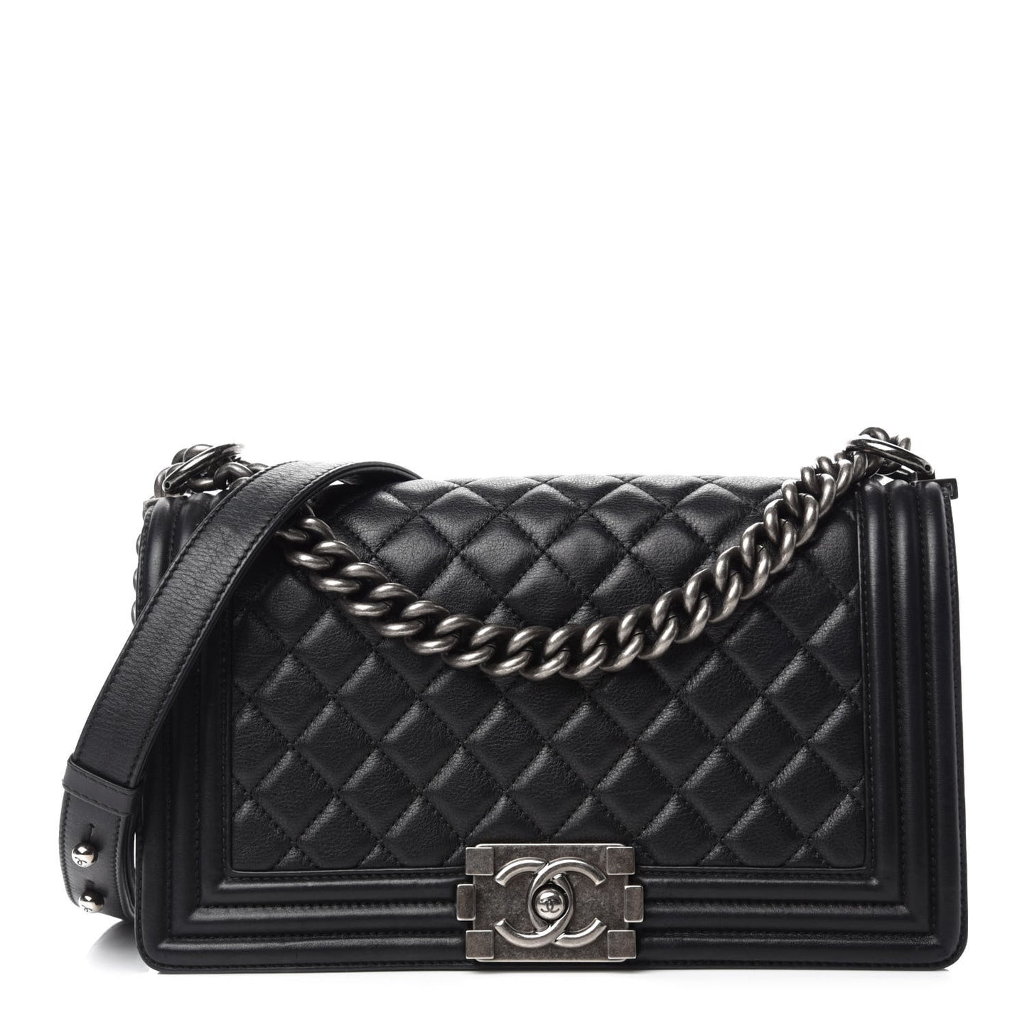 Calfskin Quilted Medium Boy Flap Black