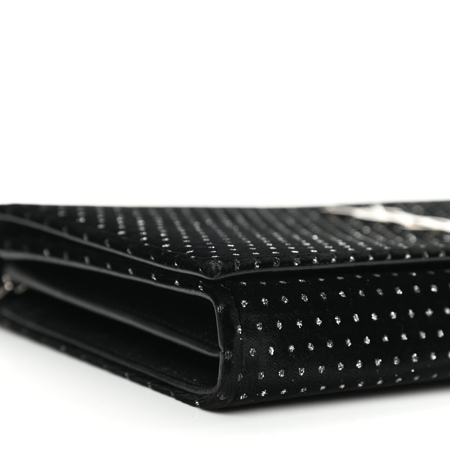Velvet Crystal Monogram Chain Wallet Black