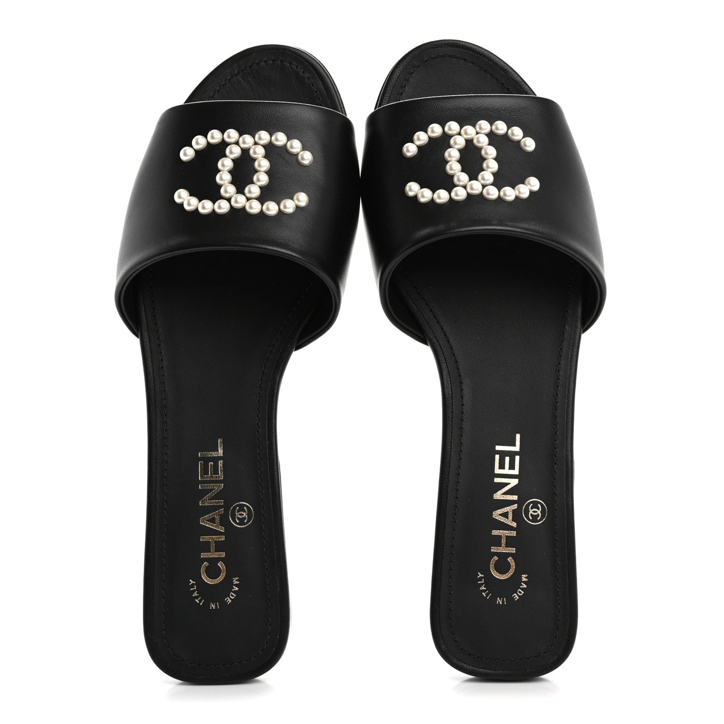Lambskin Pearl CC Sandals 38.5 Black